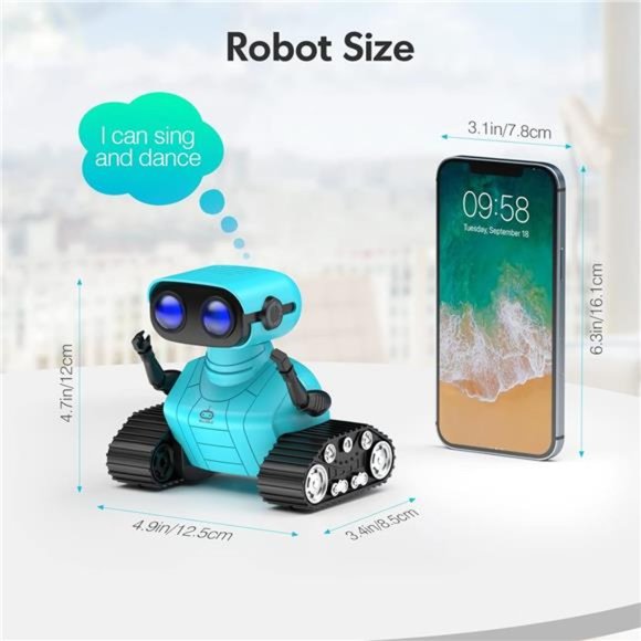 Rechargeable RC Robots for Kids, Remote Control Toy with Music & LED Eyes- Blue - Picture 6 of 6